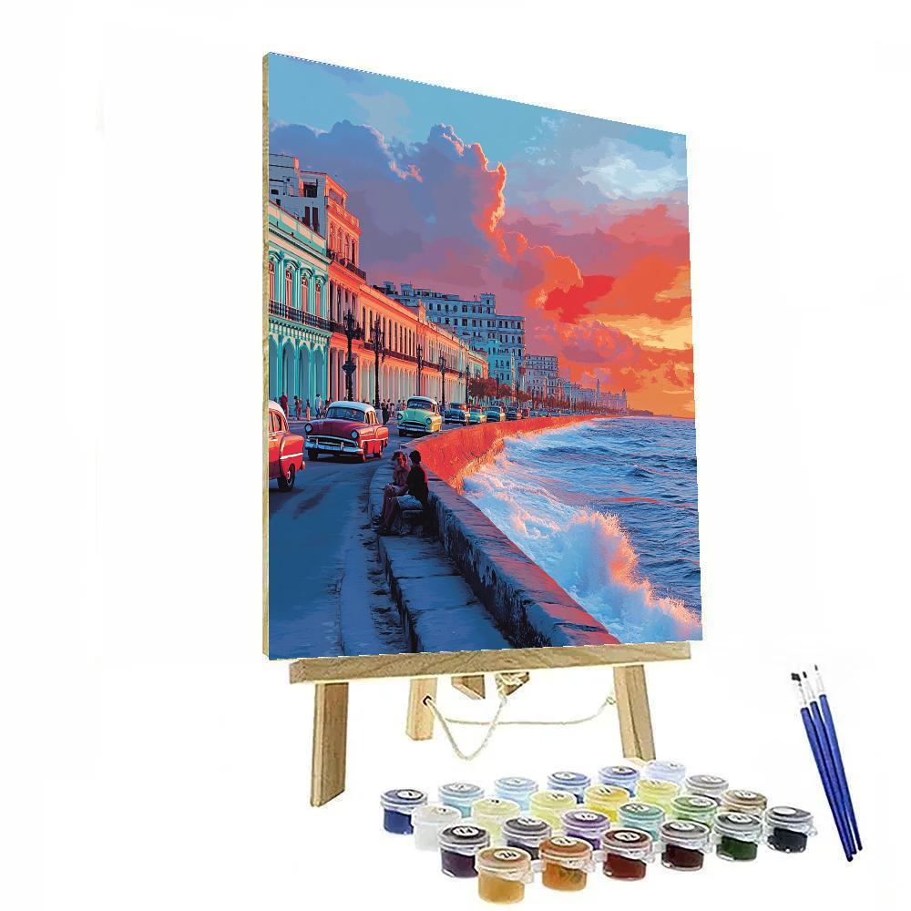 Sunset On The Malecon Havana Cuba paint by number