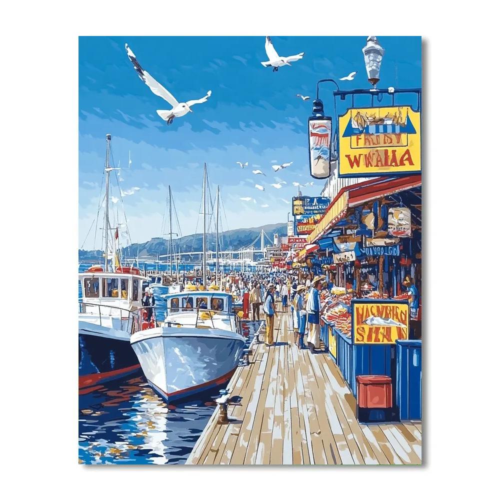 Harborfront At Fishermans Wharf San Francisco United States paint by color