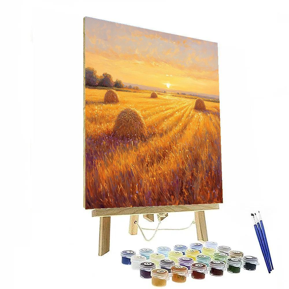 Claude Monet Inspired Golden Hayfield At Sunset painting number kit