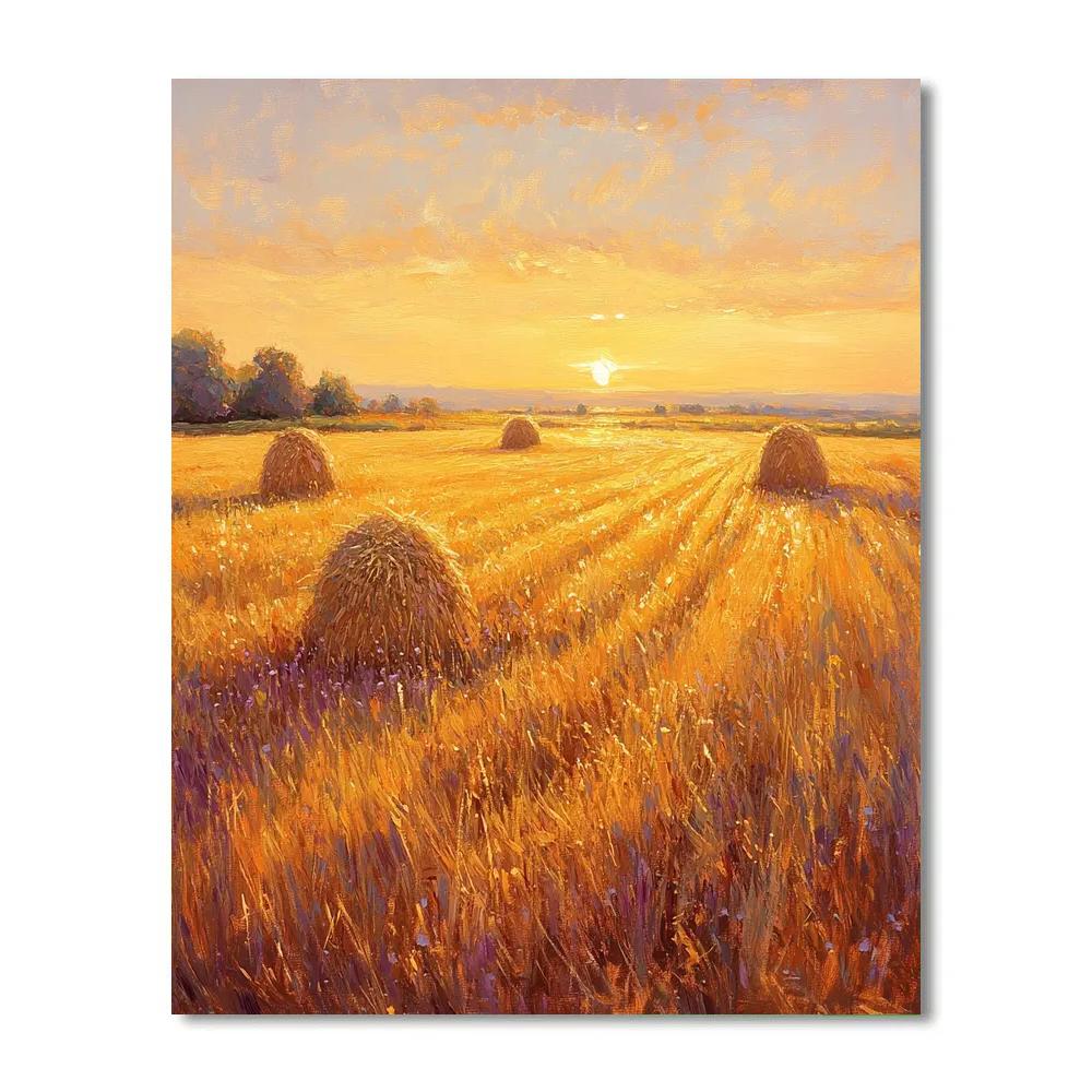 Claude Monet Inspired Golden Hayfield At Sunset painting number kit