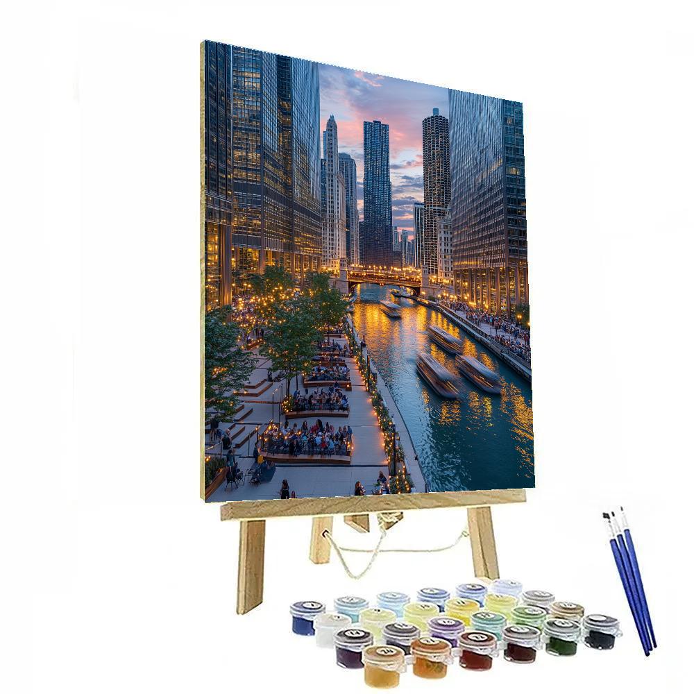 Evening Reflections At Chicago Riverwalk Chicago United States paint by numbers