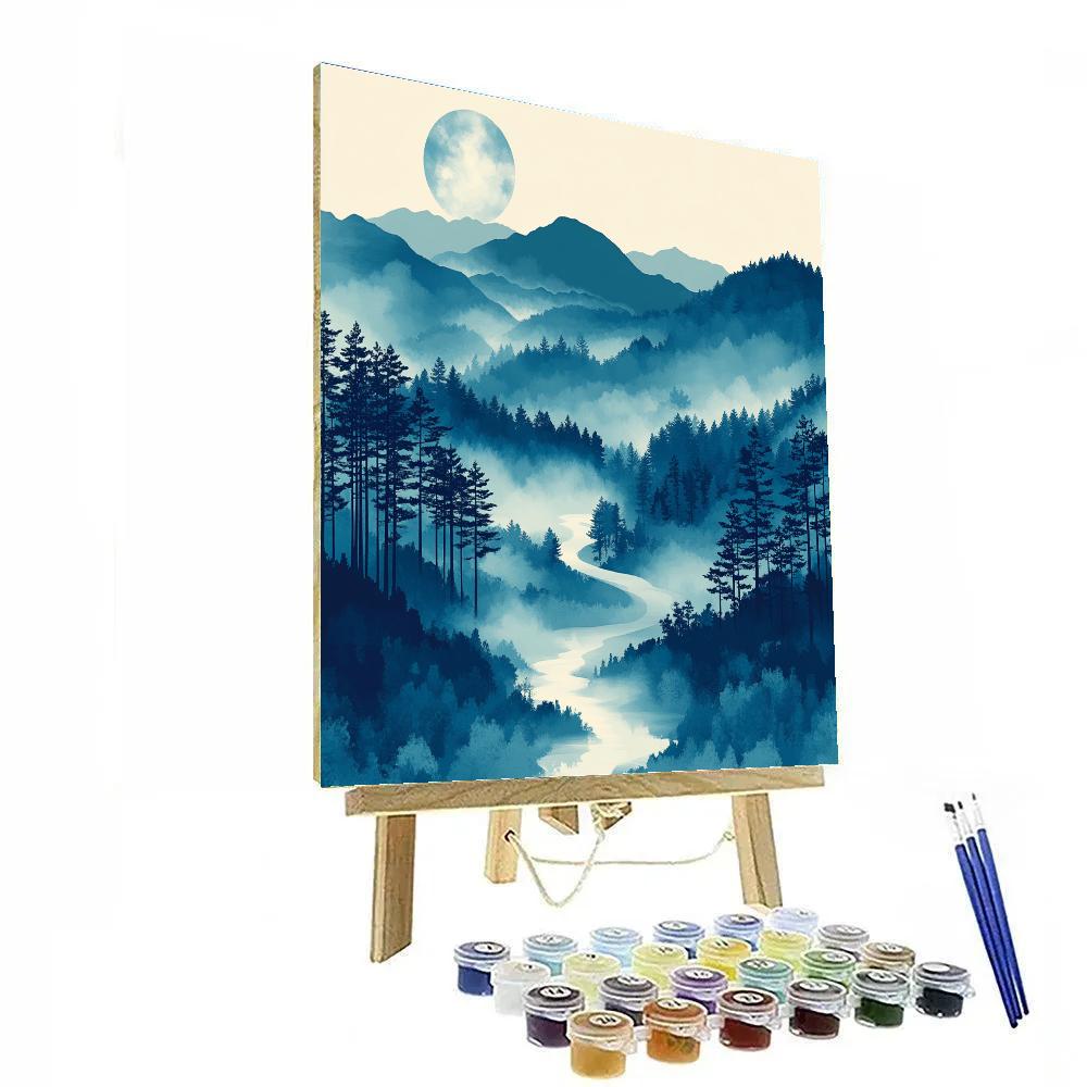 Hiroshige Inspired Moonlit River Mists Numbered painting kits