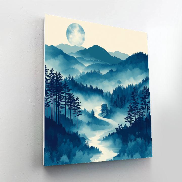 Hiroshige Inspired Moonlit River Mists Numbered painting kits