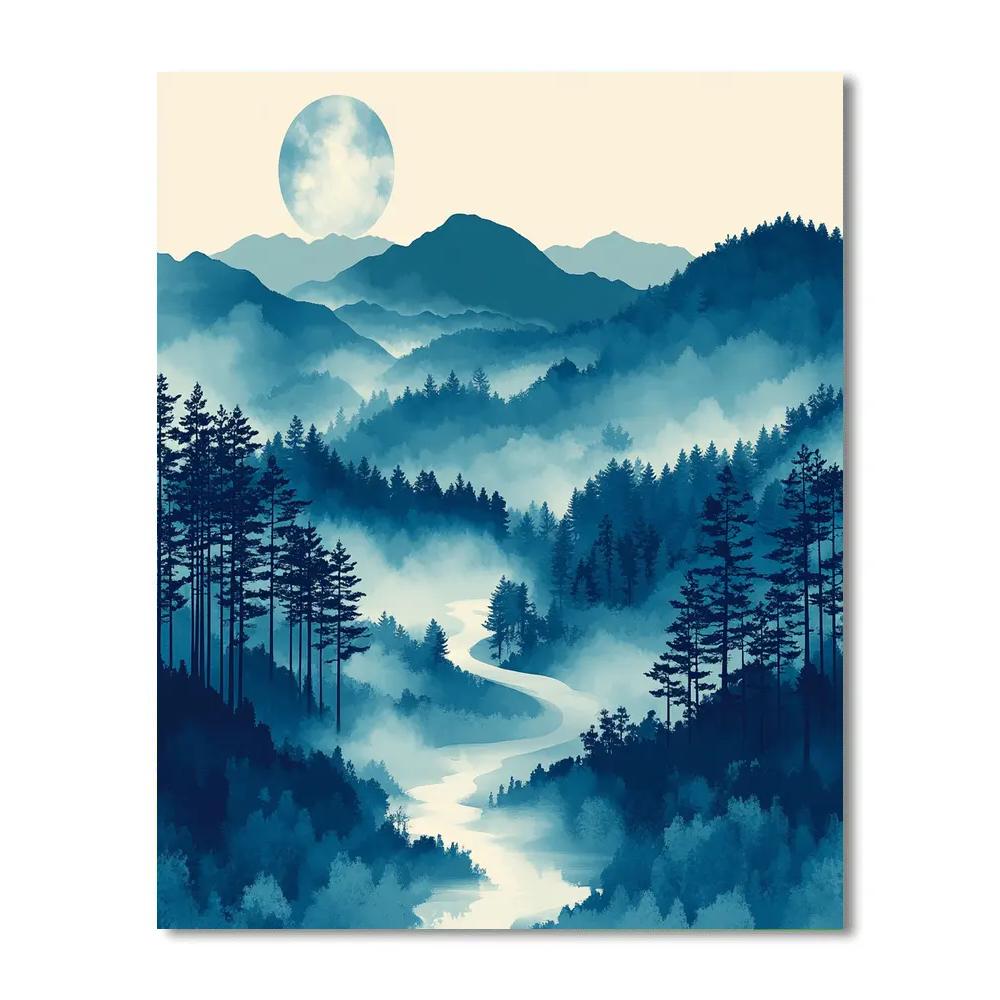 Hiroshige Inspired Moonlit River Mists Numbered painting kits