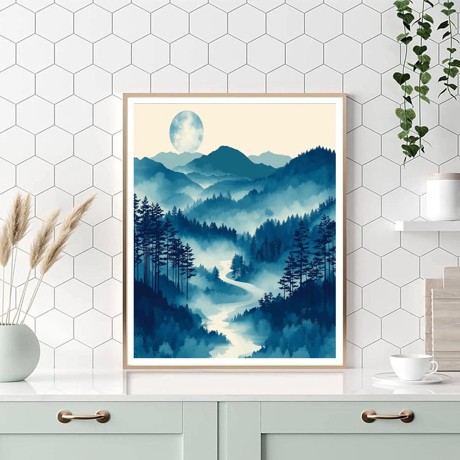 Hiroshige Inspired Moonlit River Mists Numbered painting kits