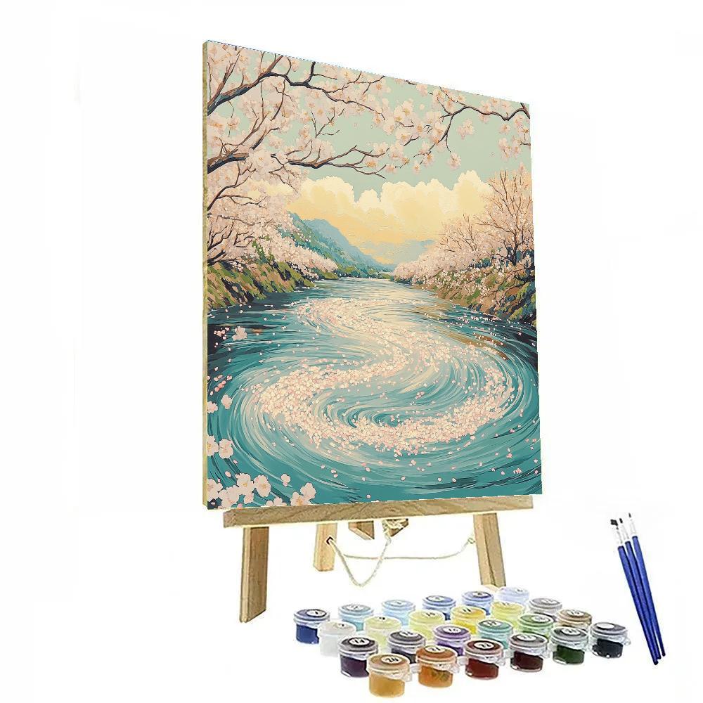 Hiroshige Inspired Drifting Spring Petals DIY paint by numbers