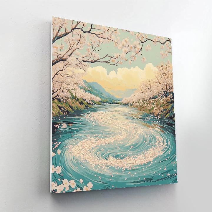 Hiroshige Inspired Drifting Spring Petals DIY paint by numbers
