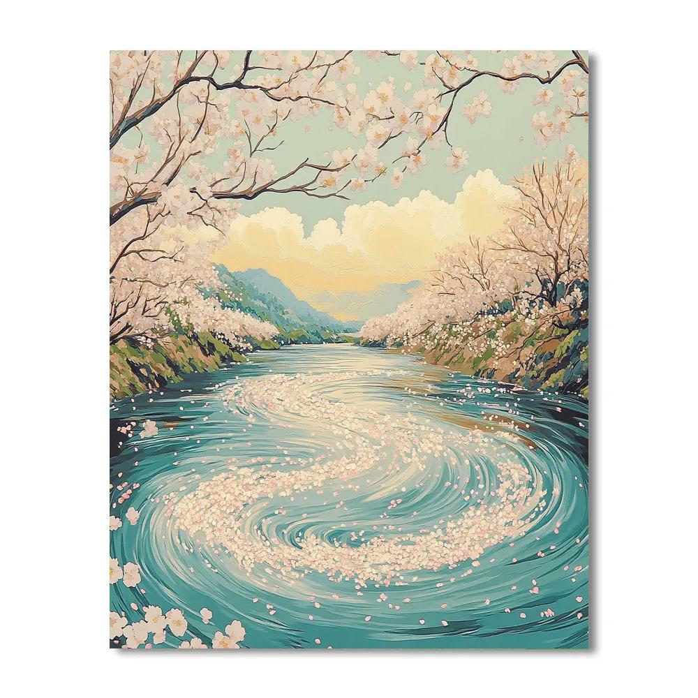 Hiroshige Inspired Drifting Spring Petals DIY paint by numbers