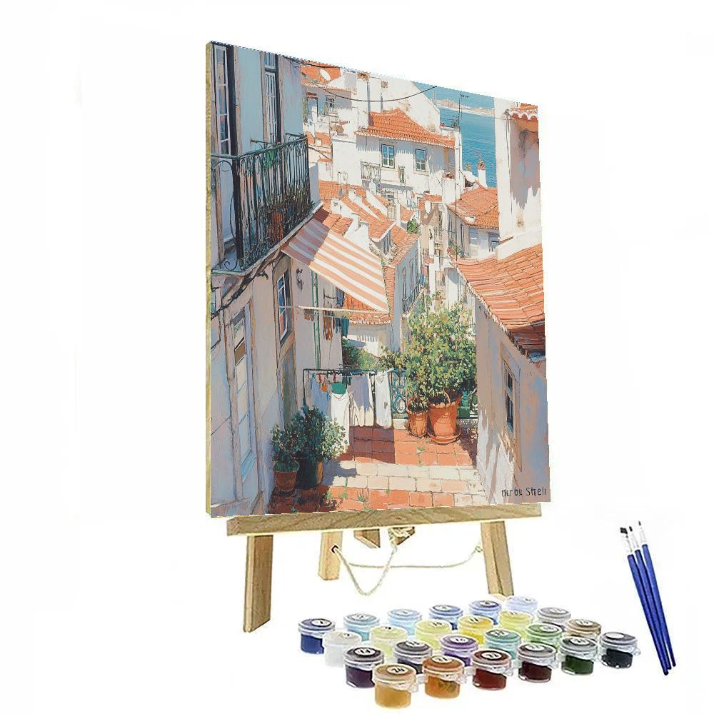 Sunlit Rooftop Terraces Of Alfama Lisbon Portugal paint by number