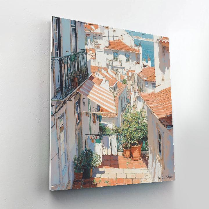 Sunlit Rooftop Terraces Of Alfama Lisbon Portugal paint by number