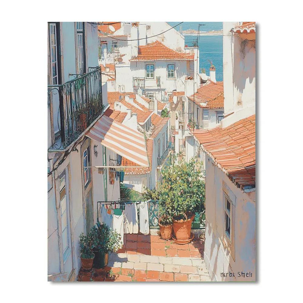 Sunlit Rooftop Terraces Of Alfama Lisbon Portugal paint by number