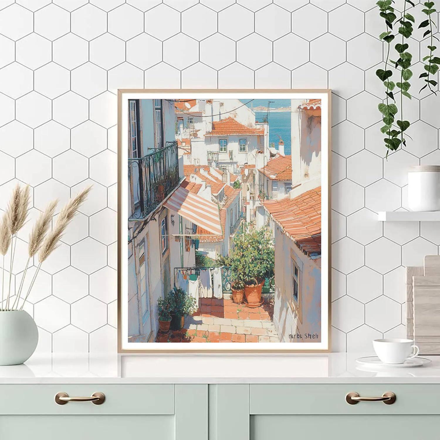 Sunlit Rooftop Terraces Of Alfama Lisbon Portugal paint by number