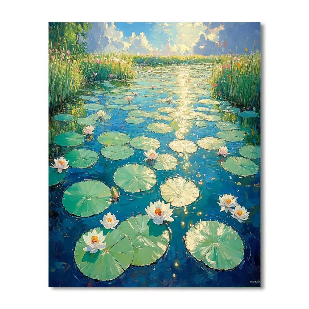 Claude Monet Inspired Waterlilies Under Summer Sun paint by number