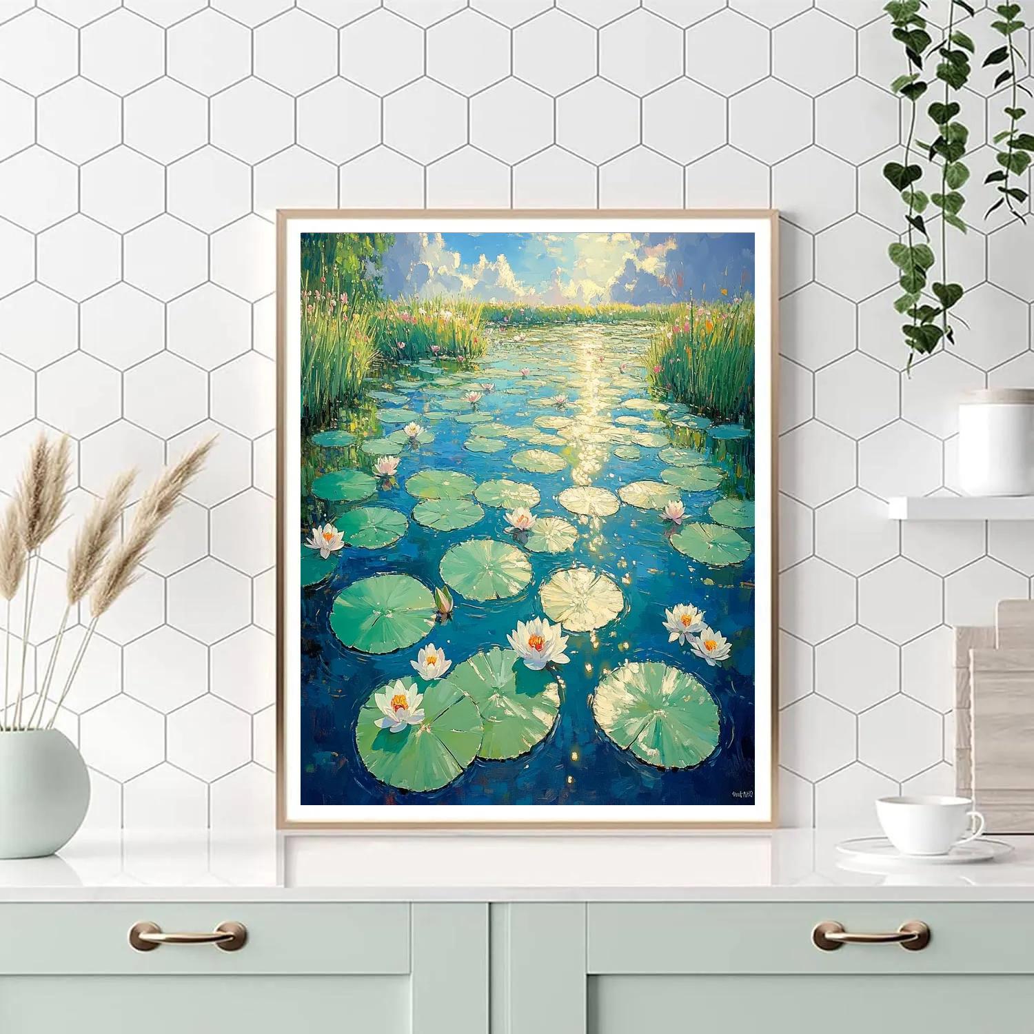 Claude Monet Inspired Waterlilies Under Summer Sun paint by number
