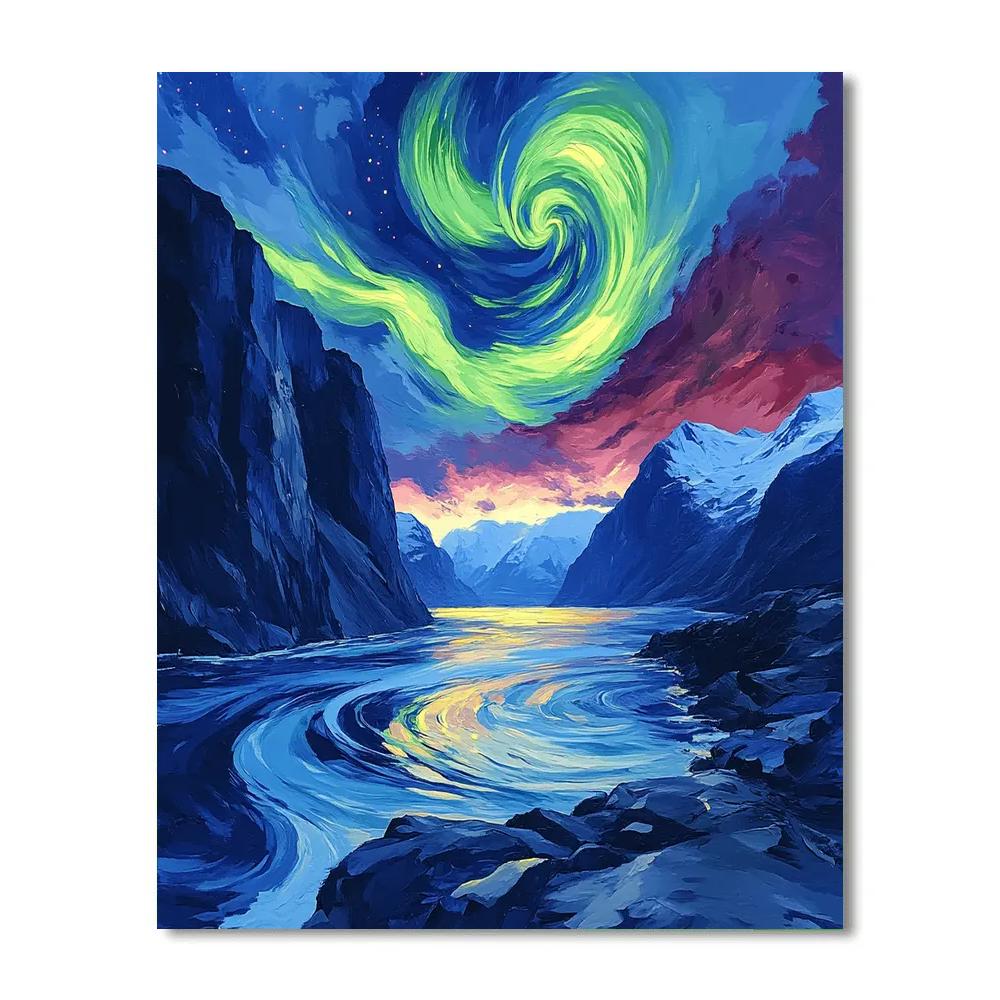 Edvard Munch Inspired Northern Lights Over Trembling Fjord Paint by numbers kits