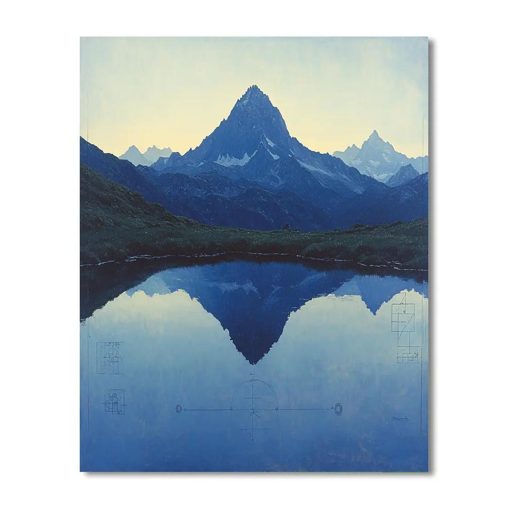 Leonardo Da Vinci Inspired Mountain Lake Reflection Axis Painting by numbers kit