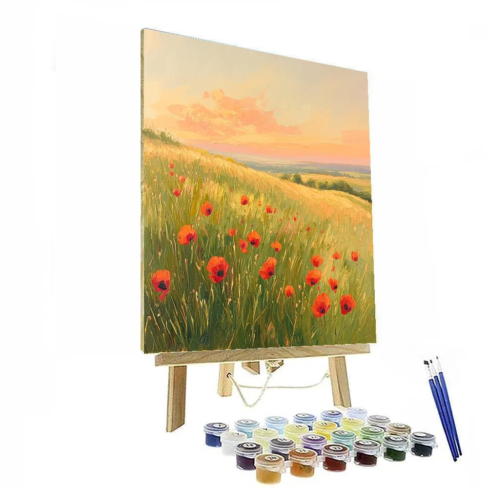 Claude Monet Inspired Peach Glow Over Poppy Field Paint by numbers art