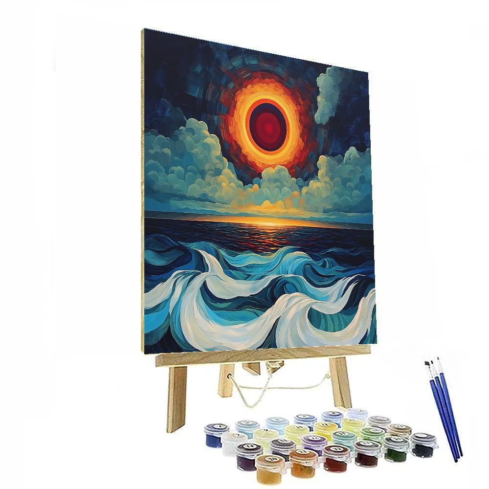 Edvard Munch Inspired Blood Red Eclipse Over Restless Sea Painting by numbers kit