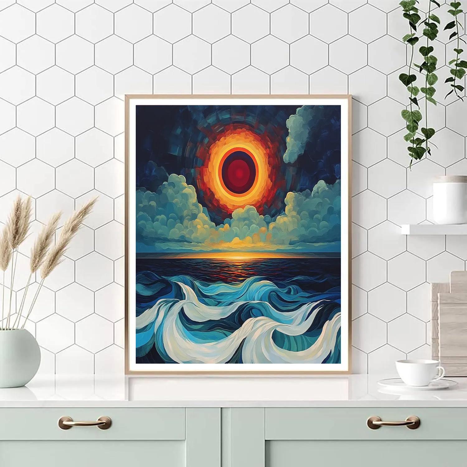 Edvard Munch Inspired Blood Red Eclipse Over Restless Sea Painting by numbers kit