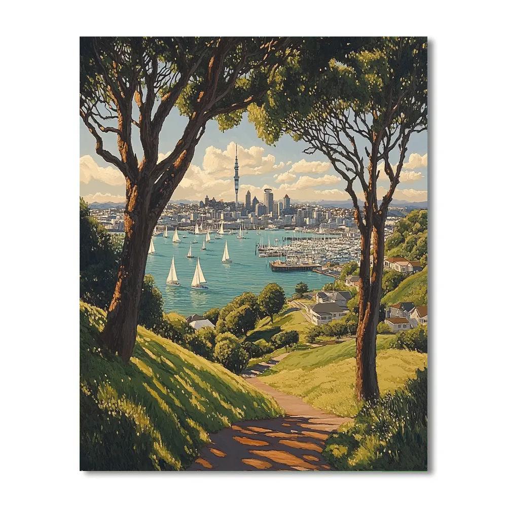 Harbor View From Akuna Bay Overlook Auckland New Zealand Painting by numbers kit