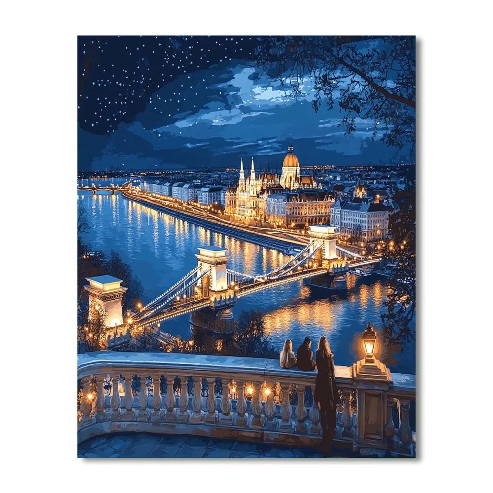 Nighttime Cityscape From Buda Castle Terrace Budapest Hungary paint by numbers