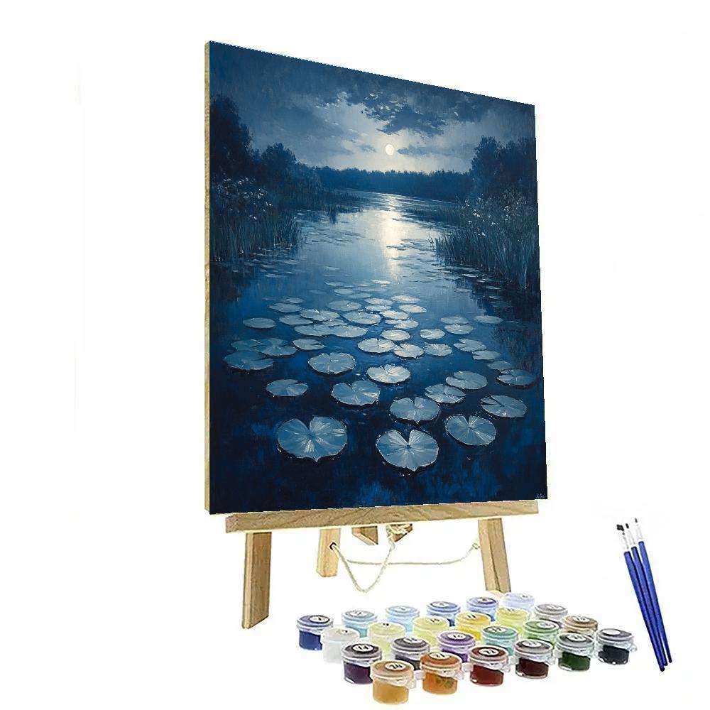 Claude Monet Inspired Moonlit Lilies At Midnight paint by number