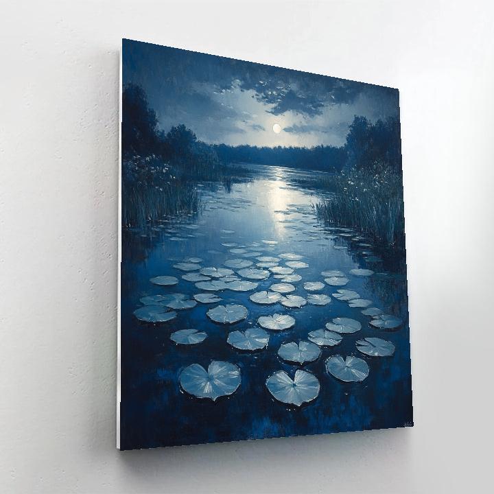 Claude Monet Inspired Moonlit Lilies At Midnight paint by number