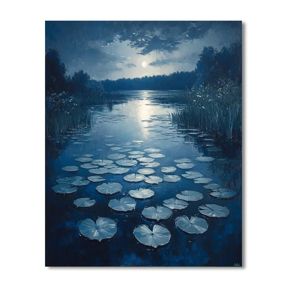 Claude Monet Inspired Moonlit Lilies At Midnight paint by number