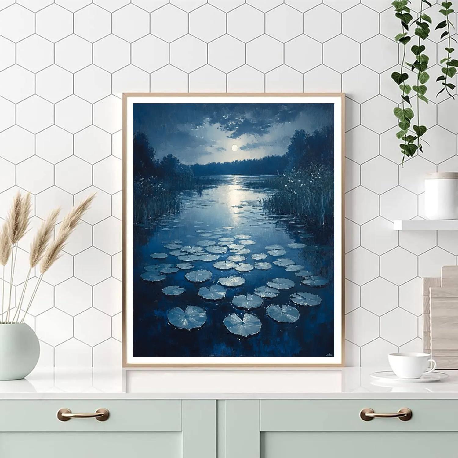 Claude Monet Inspired Moonlit Lilies At Midnight paint by number