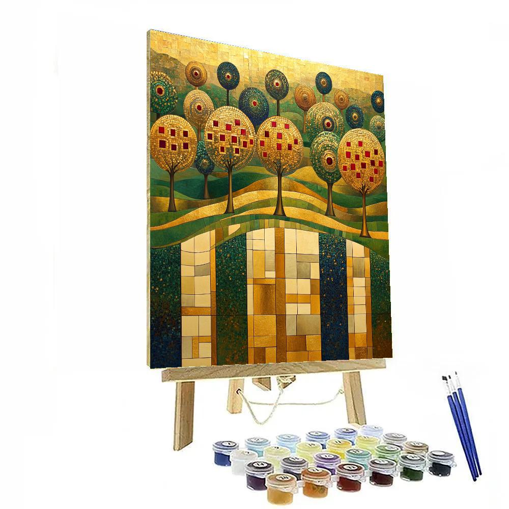 Gustav Klimt Inspired Golden Orchard In Squares Painting by numbers kit