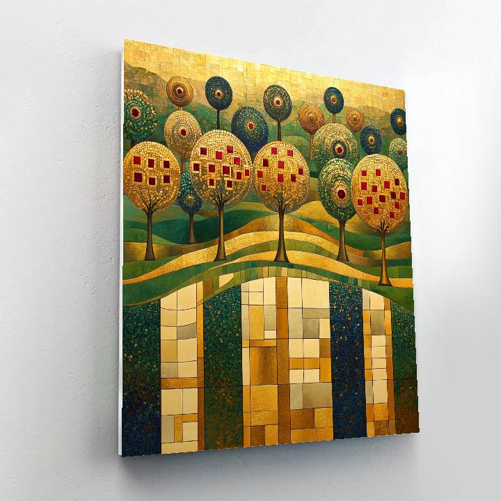 Gustav Klimt Inspired Golden Orchard In Squares Painting by numbers kit