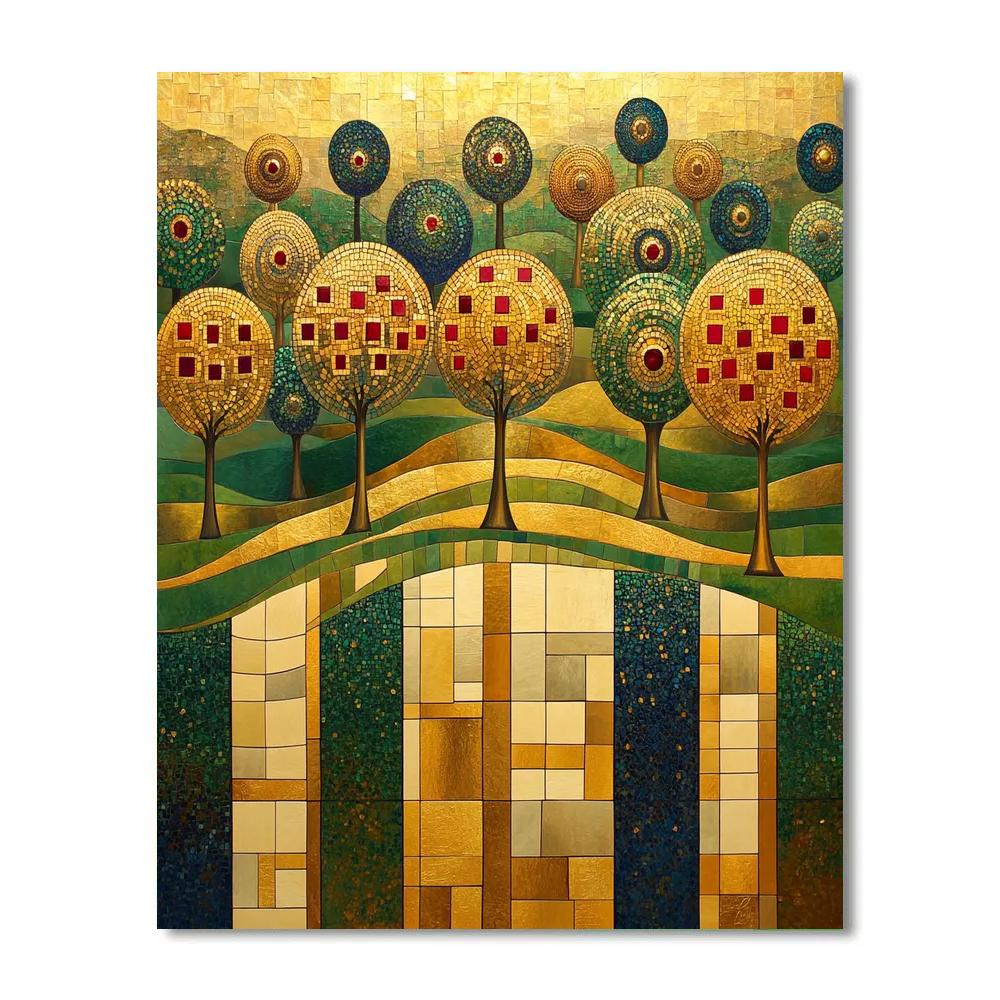 Gustav Klimt Inspired Golden Orchard In Squares Painting by numbers kit