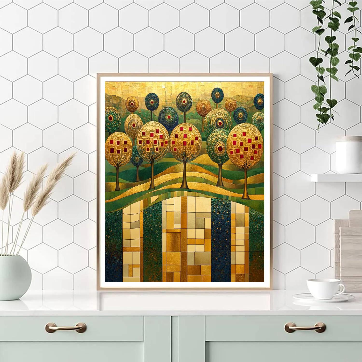 Gustav Klimt Inspired Golden Orchard In Squares Painting by numbers kit