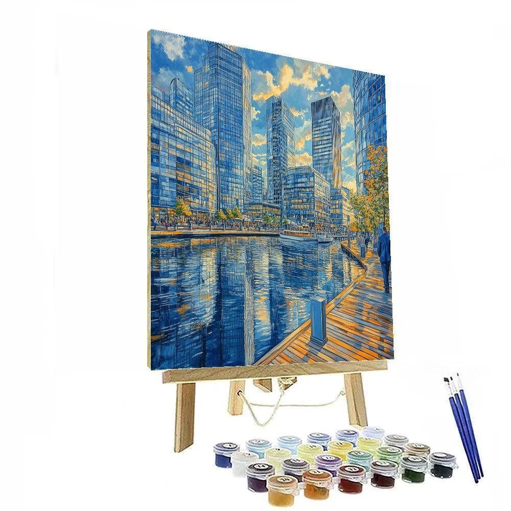 Docks And Skyline At Canary Wharf London United Kingdom Number painting