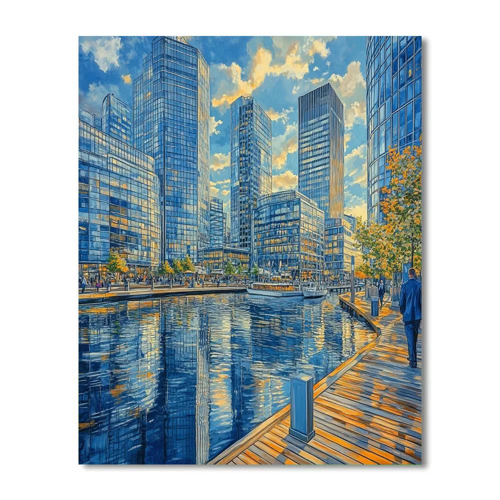 Docks And Skyline At Canary Wharf London United Kingdom Number painting