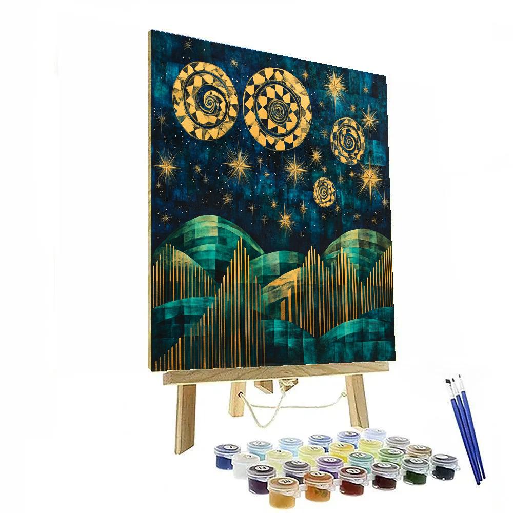 Gustav Klimt Inspired Spiral Night Sky Over Hills Painting by numbers kit