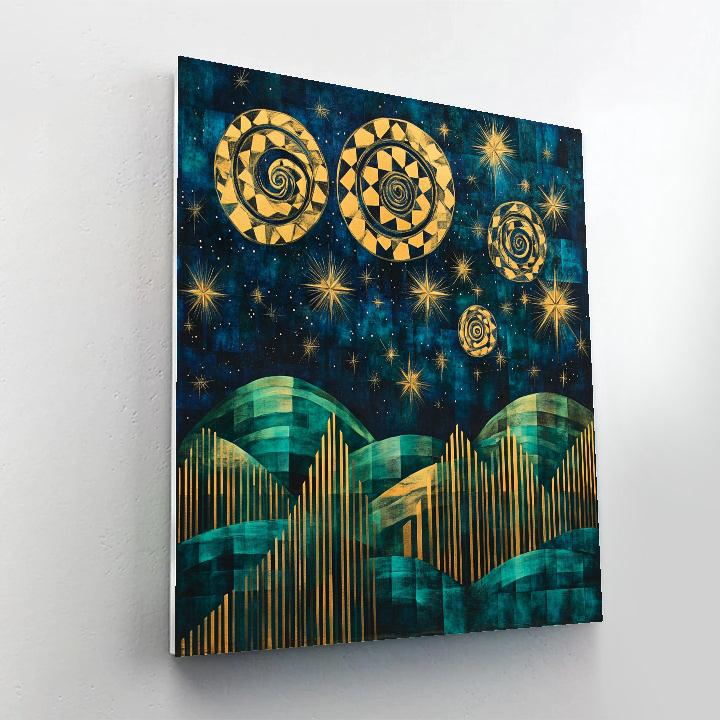 Gustav Klimt Inspired Spiral Night Sky Over Hills Painting by numbers kit