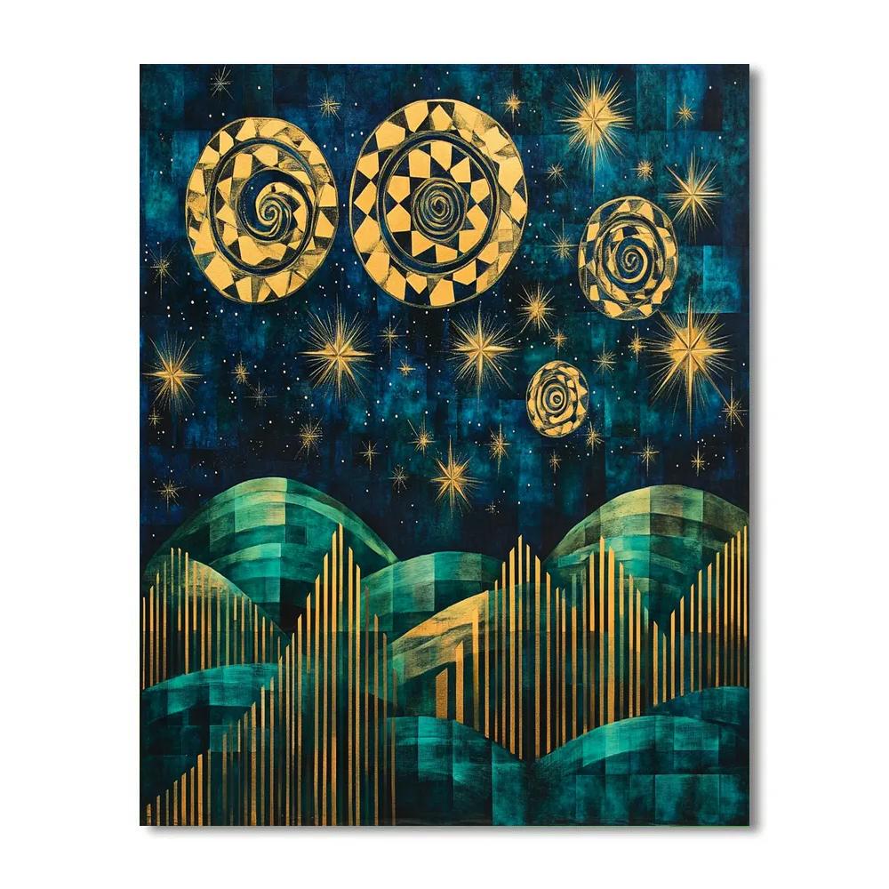 Gustav Klimt Inspired Spiral Night Sky Over Hills Painting by numbers kit