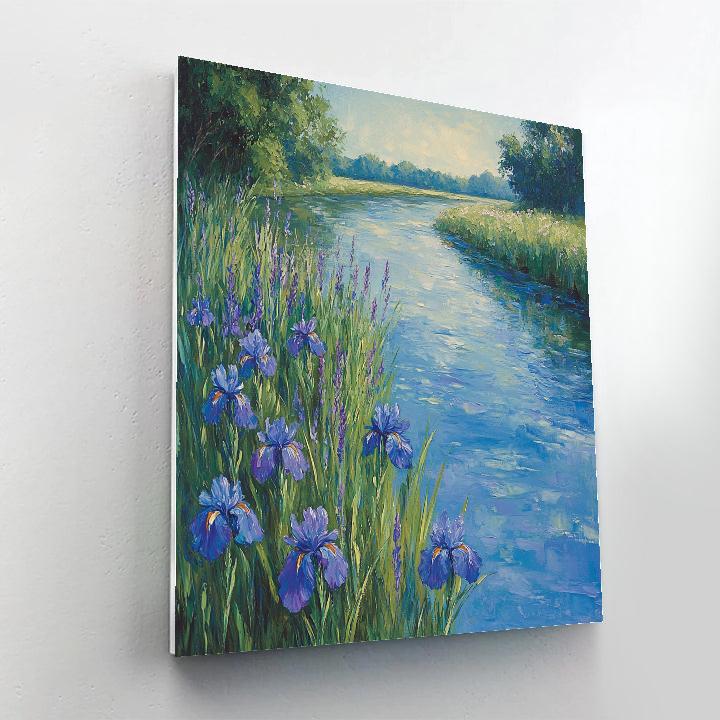 Claude Monet Inspired Riverbank With Wild Irises paint by color