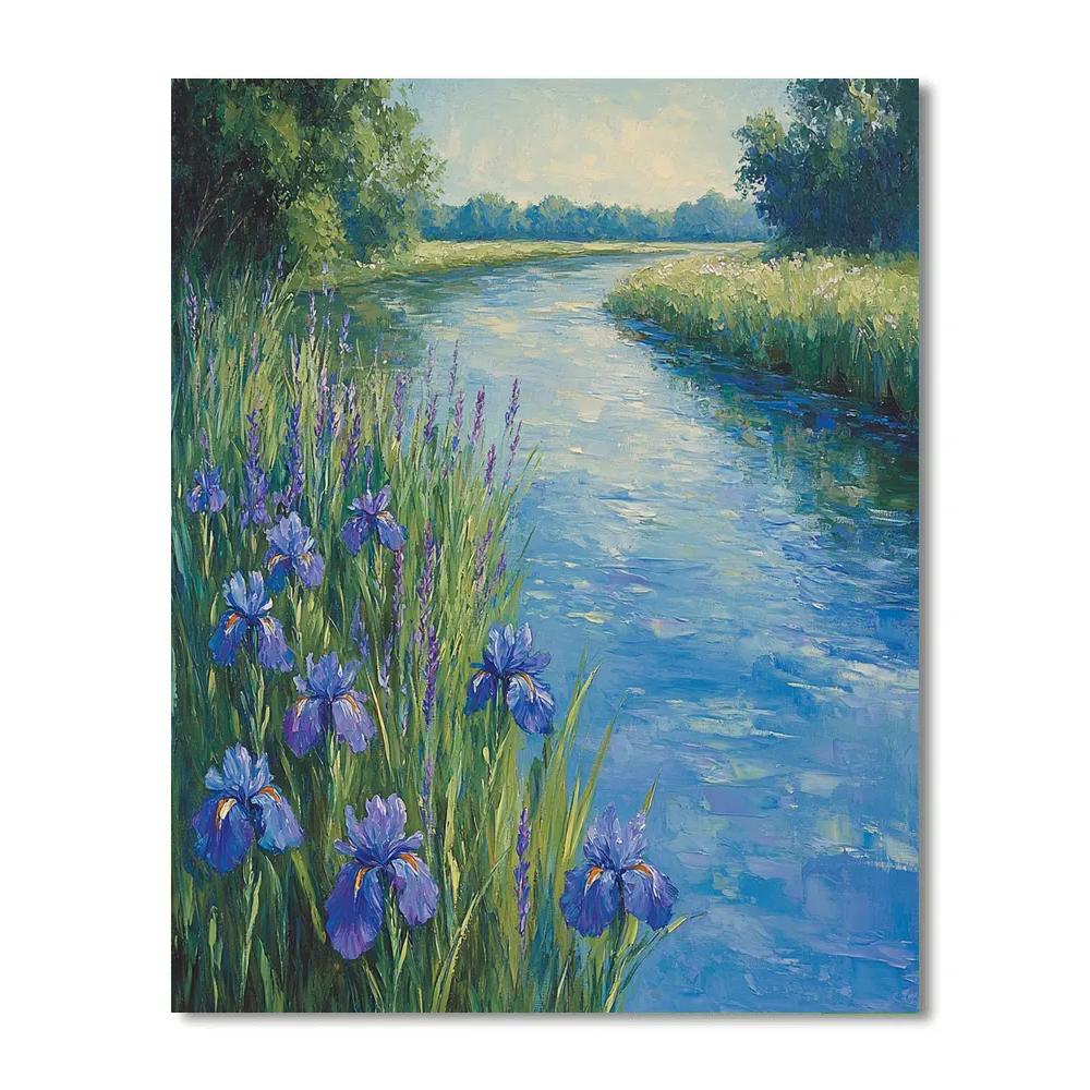 Claude Monet Inspired Riverbank With Wild Irises paint by color