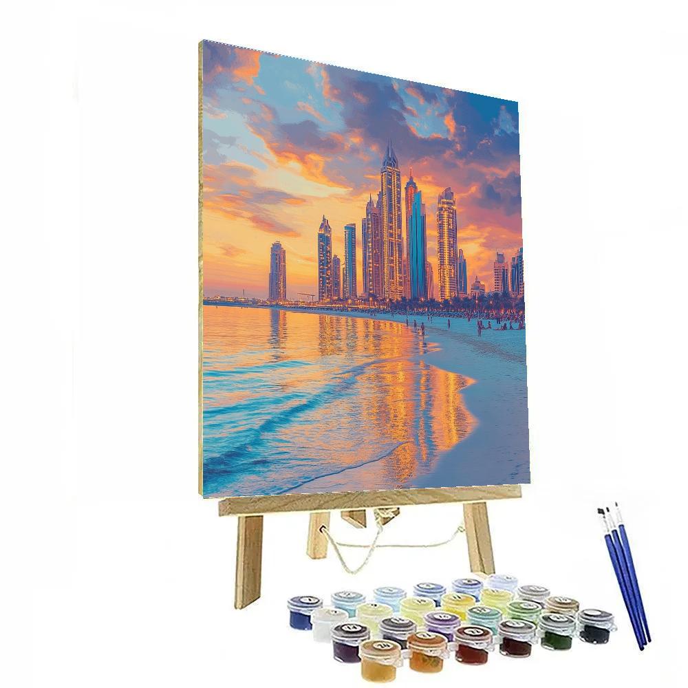 Sunset Over Jumeirah Beach Skyline Dubai United Arab Emirates painting number kit