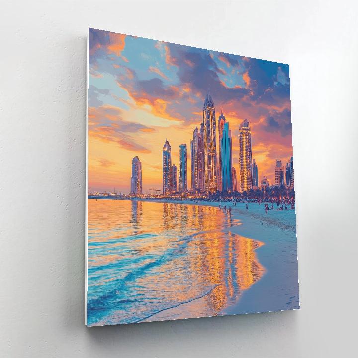 Sunset Over Jumeirah Beach Skyline Dubai United Arab Emirates painting number kit