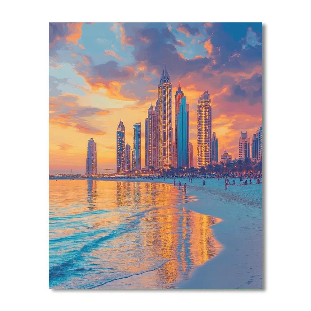 Sunset Over Jumeirah Beach Skyline Dubai United Arab Emirates painting number kit