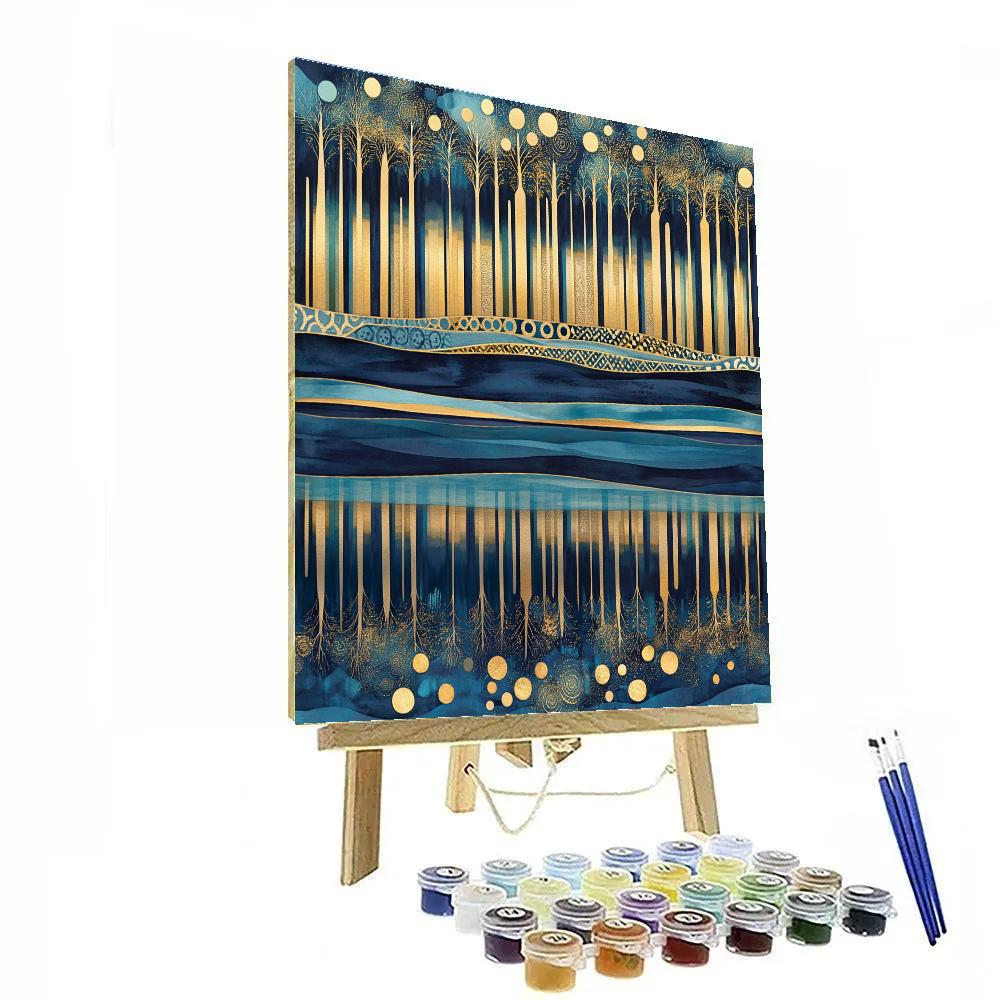 Gustav Klimt Inspired Golden Lake Reflections paint by color