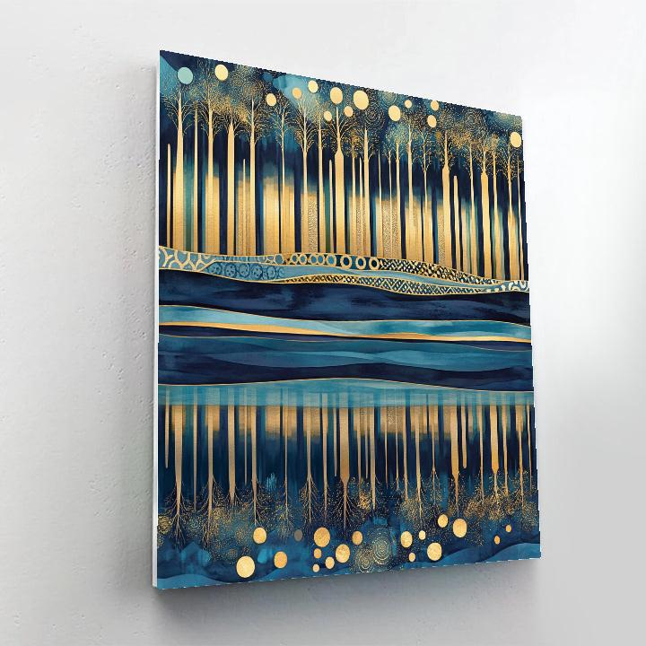 Gustav Klimt Inspired Golden Lake Reflections paint by color