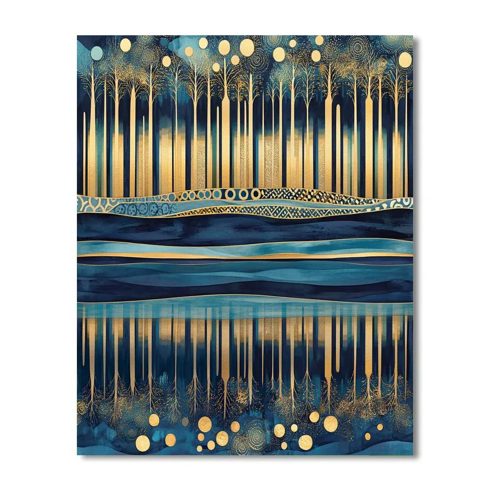 Gustav Klimt Inspired Golden Lake Reflections paint by color