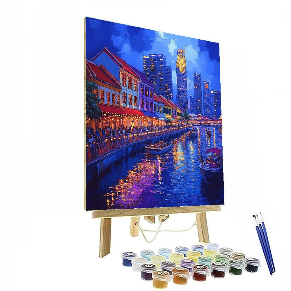 Riverside Skyline From Clarke Quay Bridge Singapore Paint by numbers kits