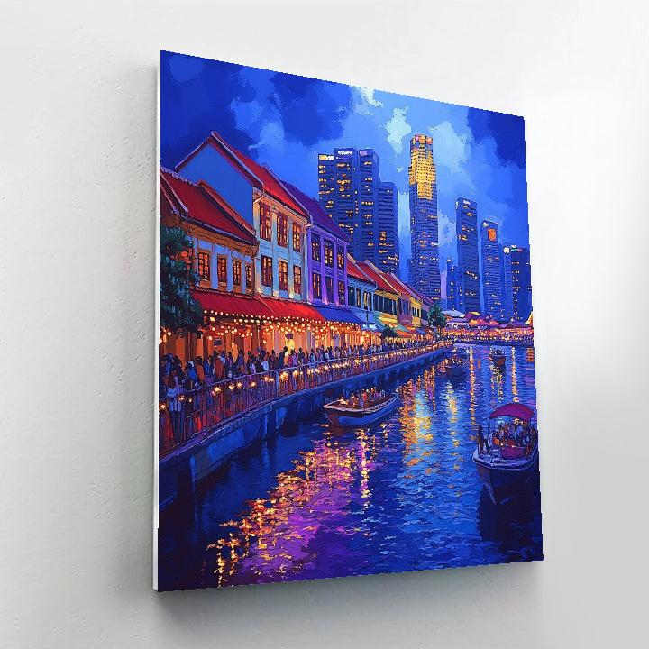 Riverside Skyline From Clarke Quay Bridge Singapore Paint by numbers kits