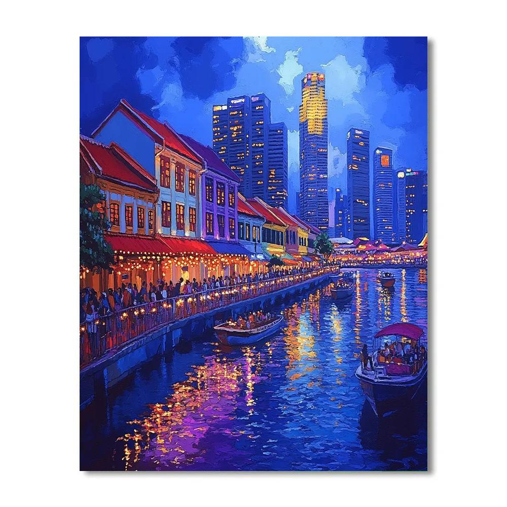 Riverside Skyline From Clarke Quay Bridge Singapore Paint by numbers kits