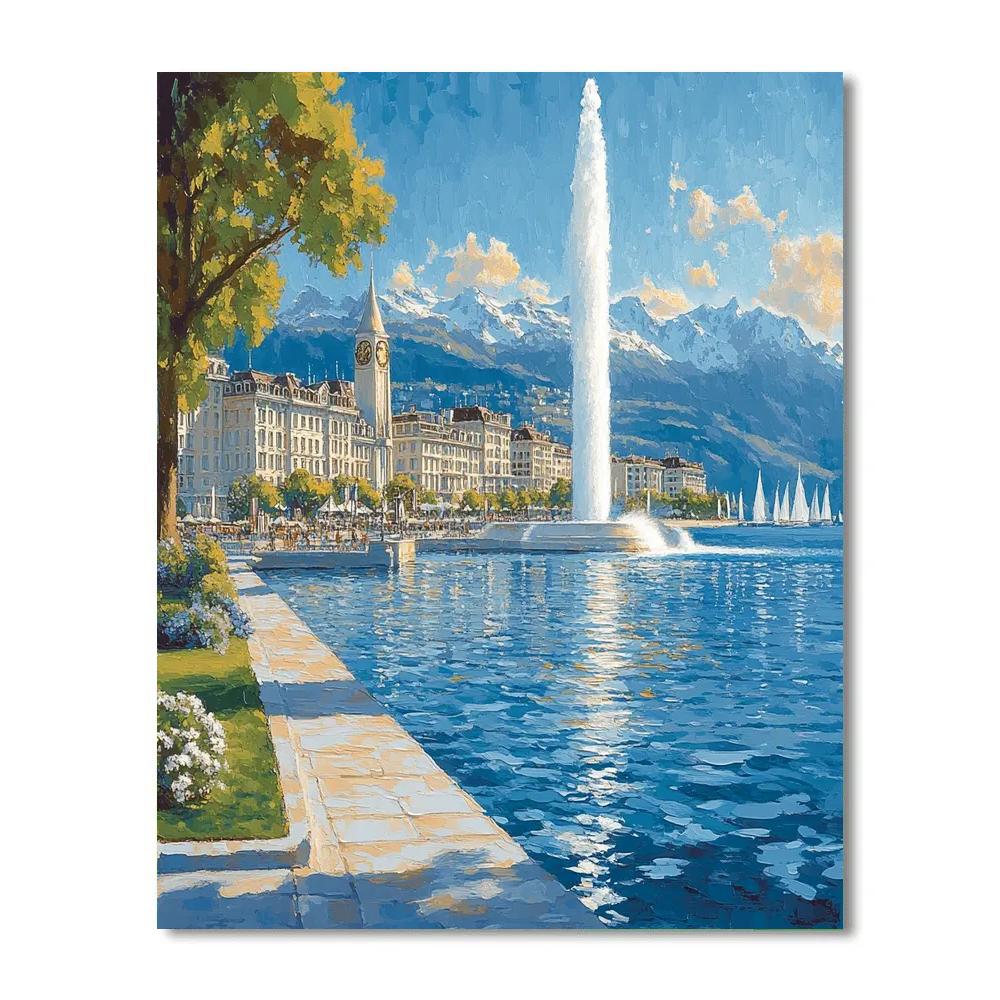 Lakefront Skyline From Promenade Des Gouverneurs Geneva Switzerland Paint by numbers art